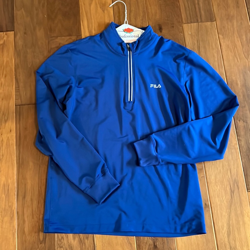 FILA 3/4” front zip royal blue Lon sleeve shirt size L lightly worn
